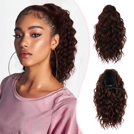 Mtmei hair Short Deep Wave Drawstring Ponytail for Women 10 Inch Medium Brown Curly Hair Extension Deep Curly Wave Hair Pony Tails Hair Extensions for Daily Use (#4)