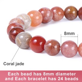 XuZBDia Natural Coral Jade Bracelets for Women 8mm, Gift Box Packaging Bead Bracelet, Can Be Used As Crystal Healing, Meditation, or As a Gift for Family and Friends