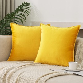 JIAHANNHA Velvet Bright Yellow Throw Pillow Covers Pack of 2 Spring Decorative Soft for Couch Sofa Bed Livingroom Office 18×18 Inches