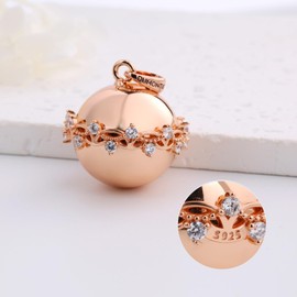 DUMONTIER Gaïa Pregnancy Bola - Angel Caller Necklace for Pregnant Woman, 18K Rose Gold-Plated Silver with Zircon Stones - Maternity Jewelry Bola de Grossesse, 110 cm Chain with Cuban Link