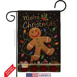 Gingerbread Burlap Garden Flags Pack Wintertime Christmas Santa Marry Xmas Present Reindeer Season Snow USA Applique Small Decorative Gift Yard House Banner Double-Sided Made In 13 X 18.5