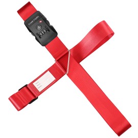 Travel Inspira Luggage Straps TSA Approved Suitcase Belt Adjustable Length 3-Dial Combination Lock and Cross Luggage Suitcase Security - Red