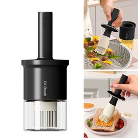 YARRAMATE 300ml /10oz Oil Dispenser with Brush - Glass Oil Bottle for Kitchen with Silicone Heat Resistant Basting Brush - Cooking Brush for Vinegar Sauce BBQ Grill Frying - Black