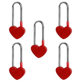 Gradleen Keyless Love Lock Single Heart Padlock,5PCS Red 3.5" 50mm Love Padlock for Lovelock Bridge, Wishing Tree(NO Key)