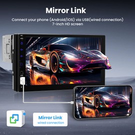 [Upgrade] Single Din Car Stereo with Bluetooth,7 Inch Touch Screen 1 Din Car Radio with FM Radio EQ Mirror Link SWC USB/TF/Aux-in Ports+Backup Camera
