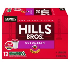 Hills Bros. Colombian Blend Keurig K-Cup Pods for Keurig Brewers – Medium Roast Premium Arabica Blend, Kosher – 1 Pack of 12 Single Serve Pods