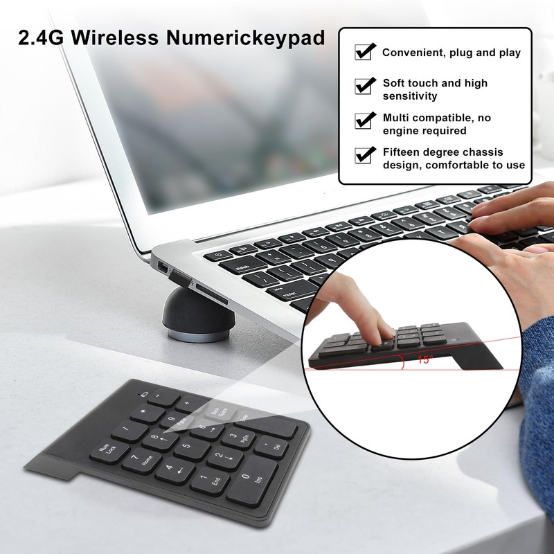 Wireless Numeric Keypad 2.4G Portable Ergonomic Mini Numpad with USB