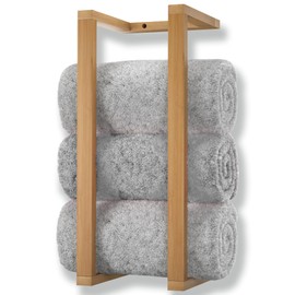 Aura Nest Bamboo Towel Racks - Vertical Wood Towel Rack Bamboo Bathroom Accessories, Storage, Wall Towel Rack for Rolled Towels for Bathroom Furniture, Spa Furniture and Decor (Natural, Medium)