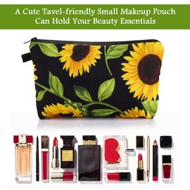 Sibba Canvas Cosmetic Make Up Bag Handbag Mini Pouch Purse Case Toiletry Organizer Storage Pockets Beauty Makeup Travelling Accessory for Woman Girls (Yellow Big Sunflower)