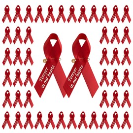 CRAFFANCY 100 Pcs Red Satin Ribbon Pins, Memorial Ribbon Brooches in Forever in Our Hearts for Funeral Mourning Event Bereavement Remembrance