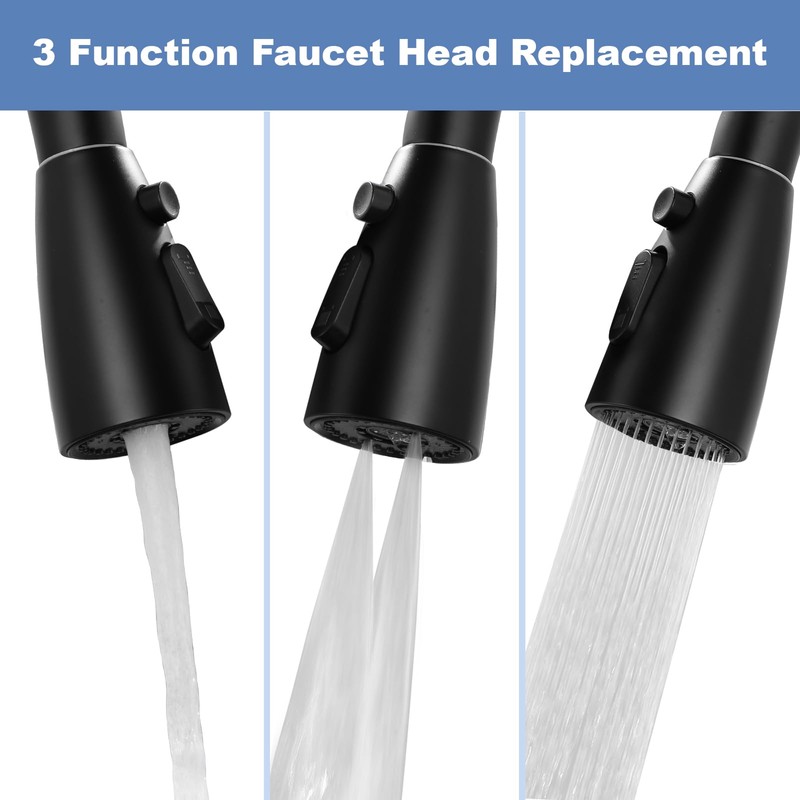 WOWOW Kitchen Faucet Head Replacement Matte Black，3 Function Pull Out