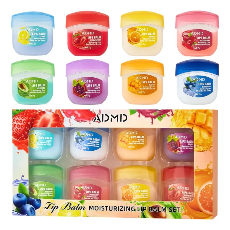 8 Balsamo Labial Pomada Frutas Aroma Hidratante Mix Sabores