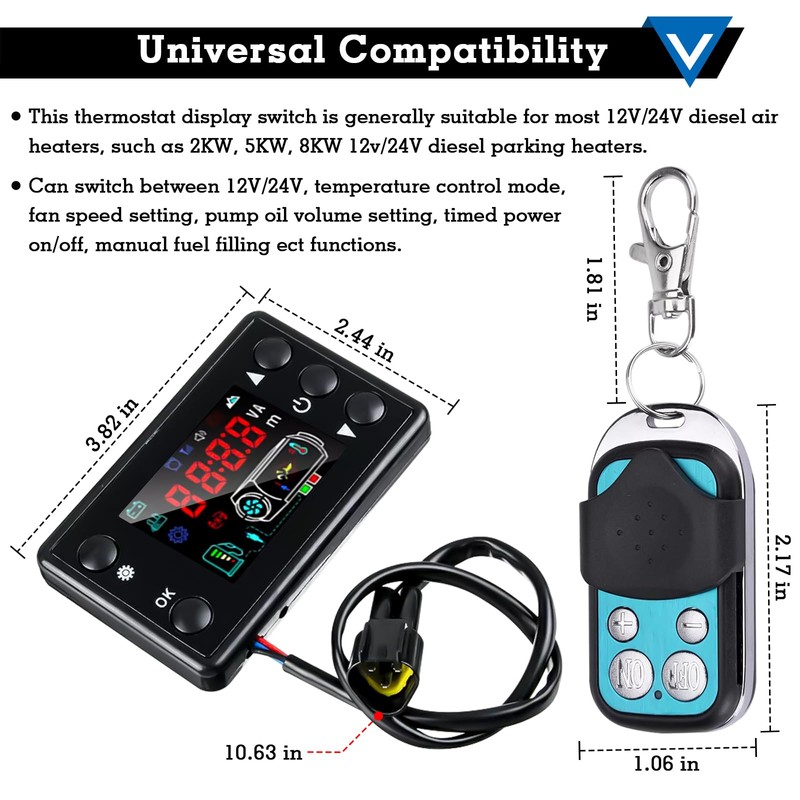 Universal 12V/24V Diesel Air Heater Controller with LCD Display and