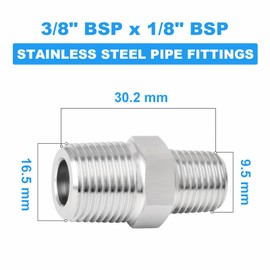 ERGAOBOY Pack of 2 Stainless Steel 304 Reducing Nipples with Male Thread BSP Connection, 3/8 Inch x 1/8 Inch BSP Threaded Pipe Reducer Adapter for Plumbing, Water and Gas Pipes