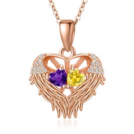 Angel Wings Necklace Sterling Silver Rose Heart Birthstone Necklace Amethyst Citrine Necklace February November Birthstone Jewelry Fine Jewelry Romantic Gifts for Women, Sterling Silver, Citrine