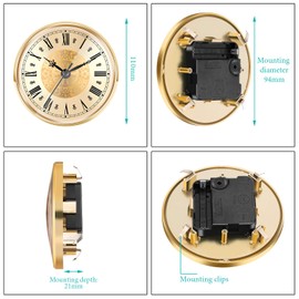 Hicarer 4.3 Inch/ 110 mm Quartz Clock Insert, Gold Trim, Roman Numeral, Quartz Movement
