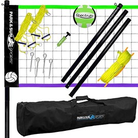 Park & Sun Spiker Sport SL Complete Portable Outdoor Volleyball Net System with Flip Net, Steel Poles, Volleyball with Pump, and Boundary