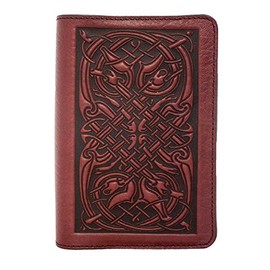 Oberon Design Celtic Hounds Pocket Notebook Cover, Fits Many 5.5 x 3.5 Inch Notebooks, Embossed Genuine Leather, Wine Color, Made in The USA