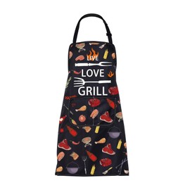 FUSTMW Live Love Grill Apron Funny Grilling Aprons Grill Master Apron Gifts BBQ Lover Gift Kitchens Apron with Pocket (Live Love Grill Apron)