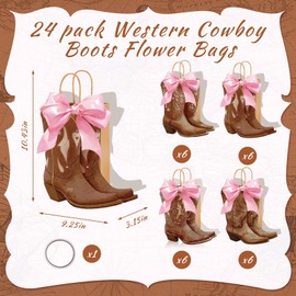 Tioncy 24 Pcs Cowboy Cowgirl Boots Paper Bags Western Theme Party Decorations Wild West Kraft Gift Bags with Handle Rodeo Boot Goodie Bag for Bachelorette Last Rodeo (Cowboy Style,Brown)