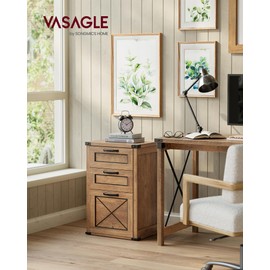 VASAGLE File Cabinet, Filing Cabinet with 3 Drawers, Printer Stand, Fit A4, Letter Size, Hanging File Folders, Modern Farmhouse Style, for Home Office, Honey Brown UOFC054T41