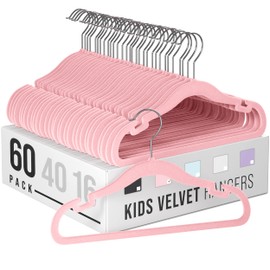 Velvet Baby Hangers for Clothes - Heavy Duty Non Slip Velvet Kids Hangers Or Toddler Hangers for Closet | Ultra Thin Design Kid Hangers for Space Saving - Ganchos De Ropa para Bebe (60 Pack Pink)