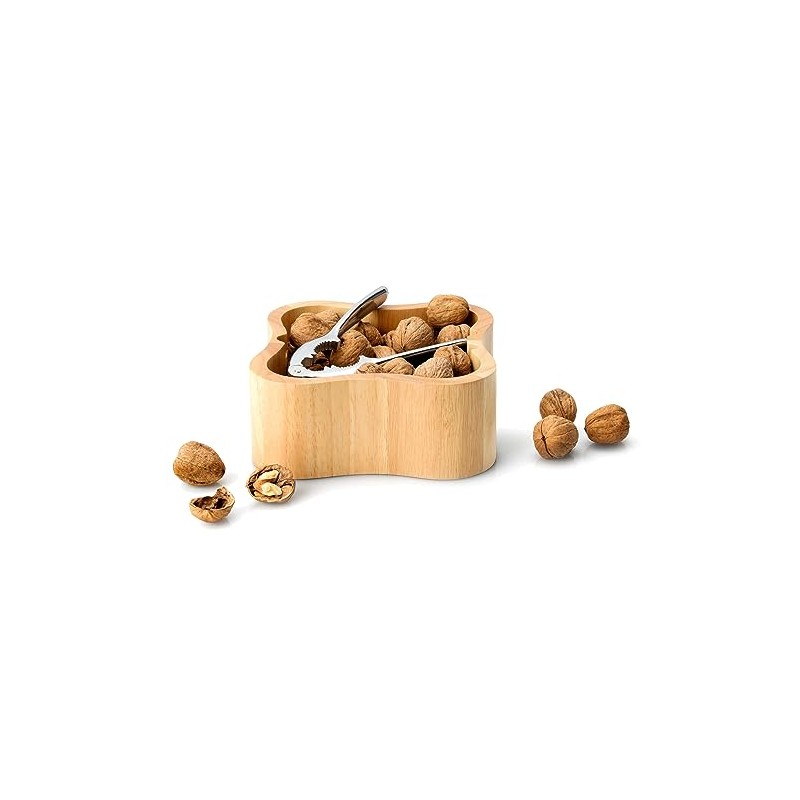 Continenta Square Rubber Wood Nut Shell with Integrated Quality Nutcracker,