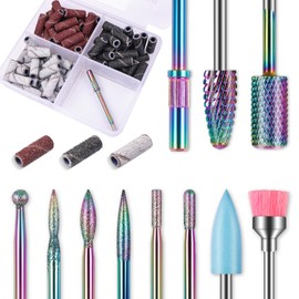 Depvko 10pcs Carbide Nail Drill Bits Set: Professional Cuticle Bit for Efile Nail Drill with 75pcs Small Sanding Bands (#80#120#180) & Mandrel Bit Acrylic Gel Nail Remover Tool Manicure Pedicure Kit