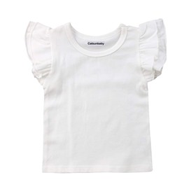 Infant Toddler Baby Girl Top Basic Plain Ruffle T-Shirt Blouse Casual Clothes (6-12 Months, White)