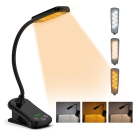 VASA NAMA 16 LEDs Luz de Lectura con Clip, Luz de Libro USB Recargable con 3 Colores y Atenuación Continua, 360° Flexible, Control Táctil/Indicador de Encendido para Estudio, Leer, Trabajar,Viaje ect