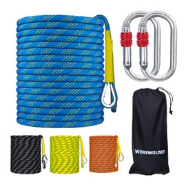 Climbing Rope, 32ft/65ft/98ft/165ft/230ft High Strength Outdoor Safety Static Rock Climbing Rope, Escape Rope, Rappelling Rope, Fire Rescue Parachute Rope (Blue 8mm, 246FT(75M))