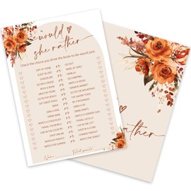 JarThenaAMCS 50 Sheets Floral Bridal Shower Game Cards Boho Flower Double Sided Party Game Activity Cards for Would She Rather Wedding Bridal Shower Bachelorette Party Games Supplies