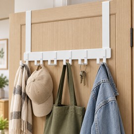 White Hooks Over The Door 6 Hooks Clothes Coat Hat Towel Hanger Home Bathroom Organizer Rack Kitchen Accessories Holder