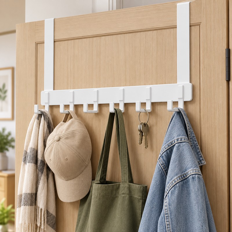 White Hooks Over The Door 6 Hooks Clothes Coat Hat