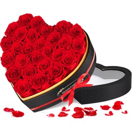 27 Eternal Roses in Heart Shape Box - Infinity Red Rose, Preserved Real Flower Rose Gift, Valentine's Day Anniversary Birthday Gift for Her Women Mum Girlfriend Mother's Day Gift