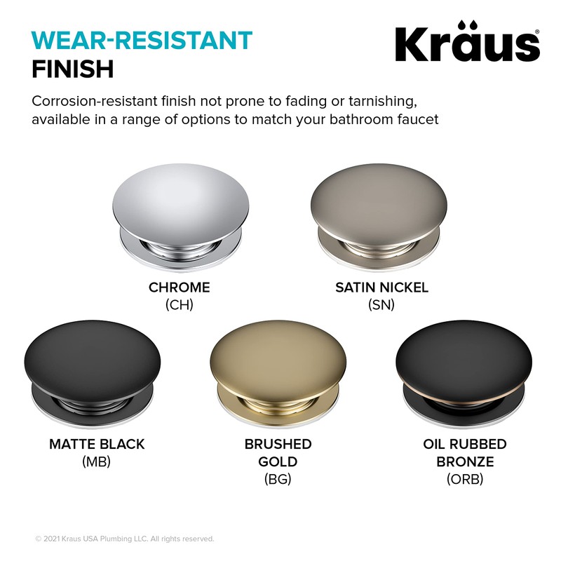 KRAUS Bathroom Sink Pop-Up Drain Assembly in Brushed Gold for
