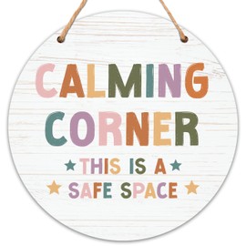 patcate Calming Corner Classroom Sign, 12x12 Inches Calming Down Corner Wood Decor for Classroom, Calm Down Decorations for Classroom Door Hanger-C13