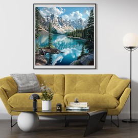 14ct Cross Stitch Printed Stamped Kits for Beginners Adults Mountain Trees Lake Counted Cross Stitch Pattern Needlepoint kit (Mountain 6)