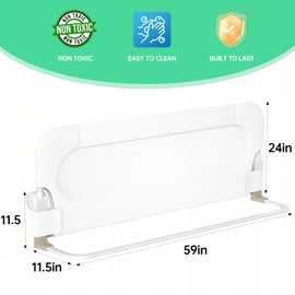 UPGOGO Folding Bed Rail for Toddlers,Baby Bed Rail Guard with Reinforced Anchor Safety System,Fit Bunk,Full Size,Queen,King,Twin(White,59"x23.6")