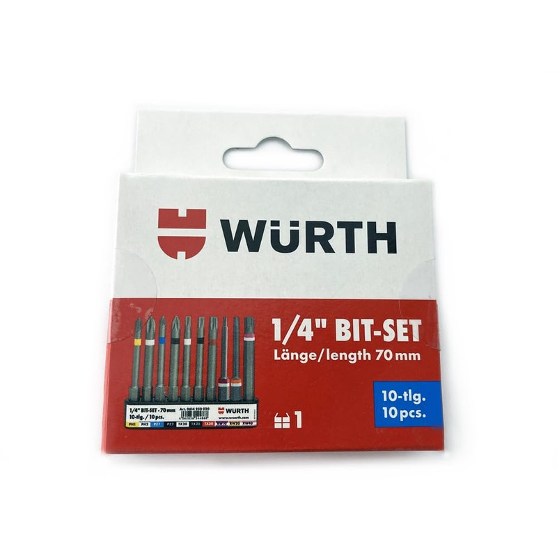 Würth Bit Assortment 1/4 Inch with Belt Clip 10-Piece Length