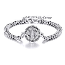YFN Saint Benedict Bracelet 925 Sterling Silver Religious Guardian Bracelet Saint Benedict Jewellery Gifts for Women Men
