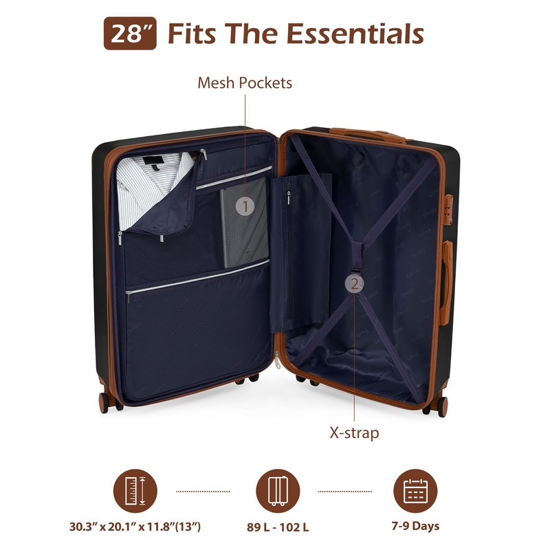 Coolife Luggage, Lightweight and Durable Hardshell, 28 in, apricot black