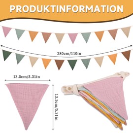 Dncvb 20 Pcs Fabric Bunting Banner 2.6m Cotton Bunting, 100% Organic Cotton Pennant, Double Sided Outdoor Bunting, Baby Bunting, for Vintage Themed Wedding Afternoon Tea Garden Party