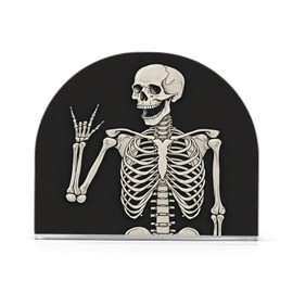 Rock and Roll Skeleton Skull Halloween Napkin Holder for Tables Paper Cocktail Napkin Holders for Kitchen Dinning,Acrylic Dinner Napkin Dispenser for Restaurant Home Decor Bar Accessories 1 Pack