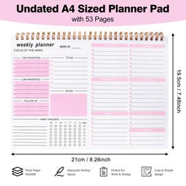 Weekly Planner Pad, 53 Page Tear Off To Do List Pad, B5 Weekly Planning Notepad Undated Weekly to View Planner Task Notes Scheduler for Work School Home Personal Organized (Pink)