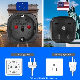 Europe to US Plug Adapter, 2 Pack European to US Plug Adapter, EU to US Plug Adapter, European to American Outlet Adapters, for EU Spain German France Type C/E/F Plugs to US Power Adapter, Black