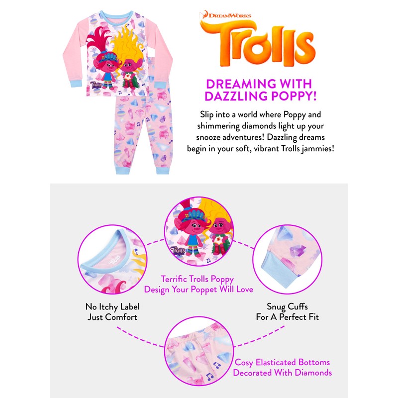 Trolls Pyjamas, Pyjamas for Girls, Children's Pyjamas, Girls, 104-140 cm,
