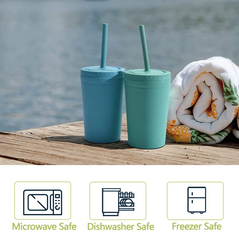 Homestockplus Reusable Wheat Straw Cups with Lids and Silicone Straws,