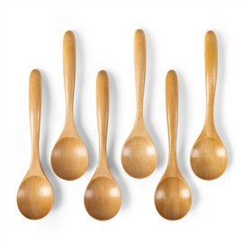 Hefild 6 PCS Wooden Spoons for Honey, 6.7 inch Small Wooden Spoons - Perfect for Tea, Coffee & Soup, Little Schima Wooden Serving Table Spoons Set, Bulk Bamboo Teaspoon for Eating with Unique Design