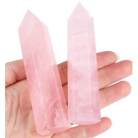 QINJIEJIE Large Rose Quartz Crystals Tower 4 Inch Healing Stone Crystal Stone Towers 1 Piece Rock Crystal Hexagonal Point Bars Gemstones for Wicca Crystal Grid Reiki Meditation 9-10 cm